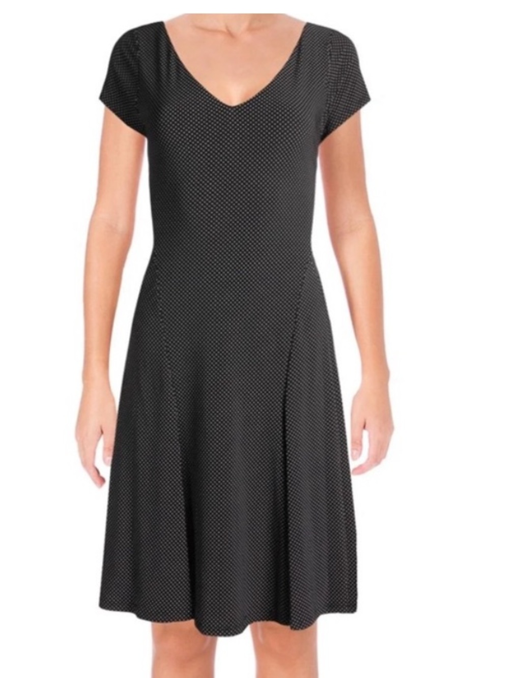 Lauren Ralph Lauren Women’s Medium Black V Neck Black Polka Dot  Dress NEW